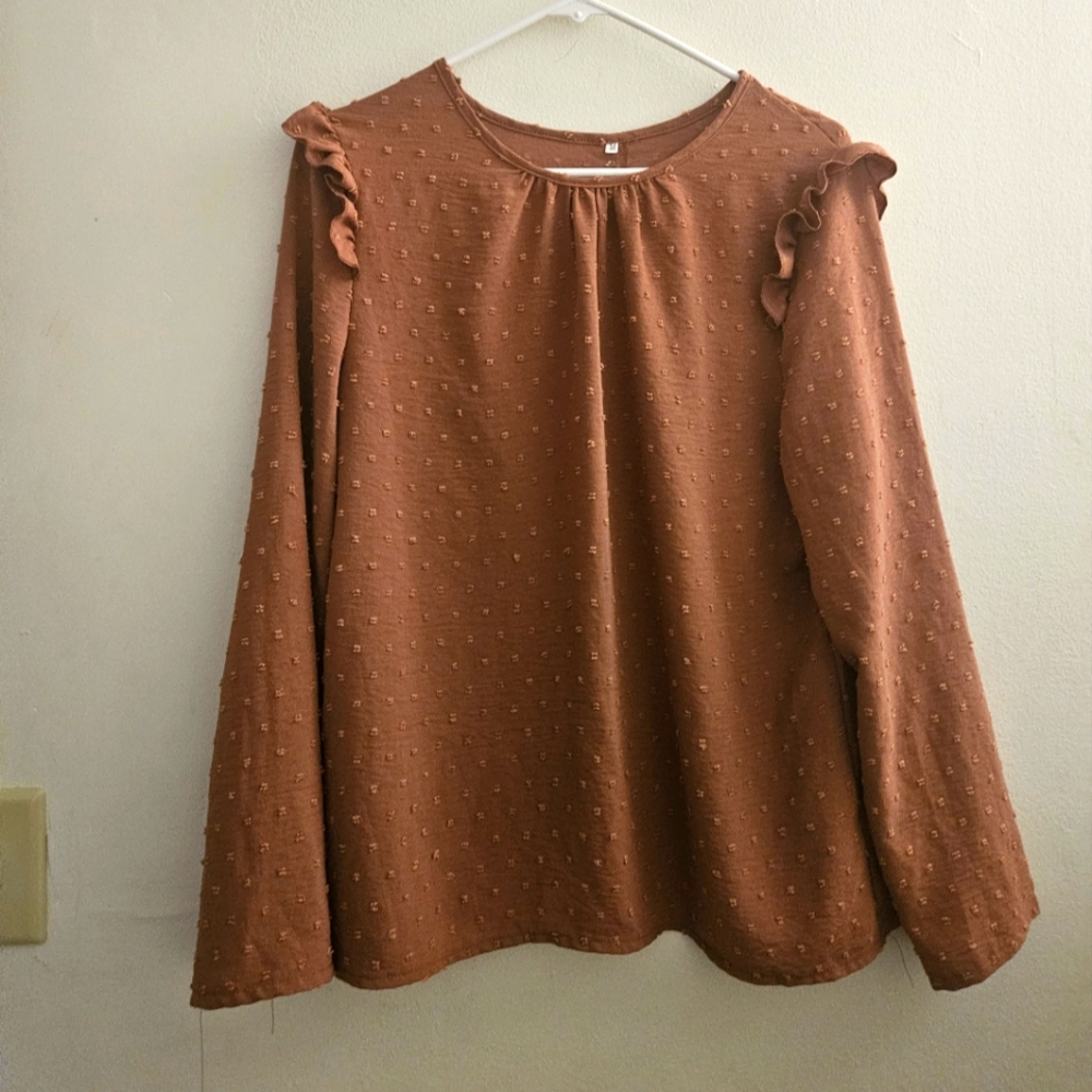 Size‎ Medium Women's Brown Ruffle Sleeve Top